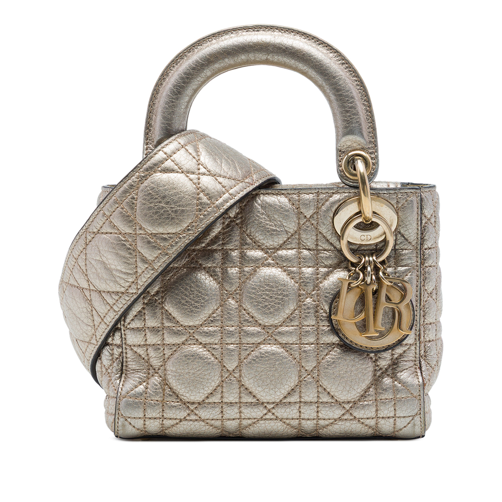 Pre-Loved Dior Mini Metallic Calfskin Cannage Supple Lady Dior